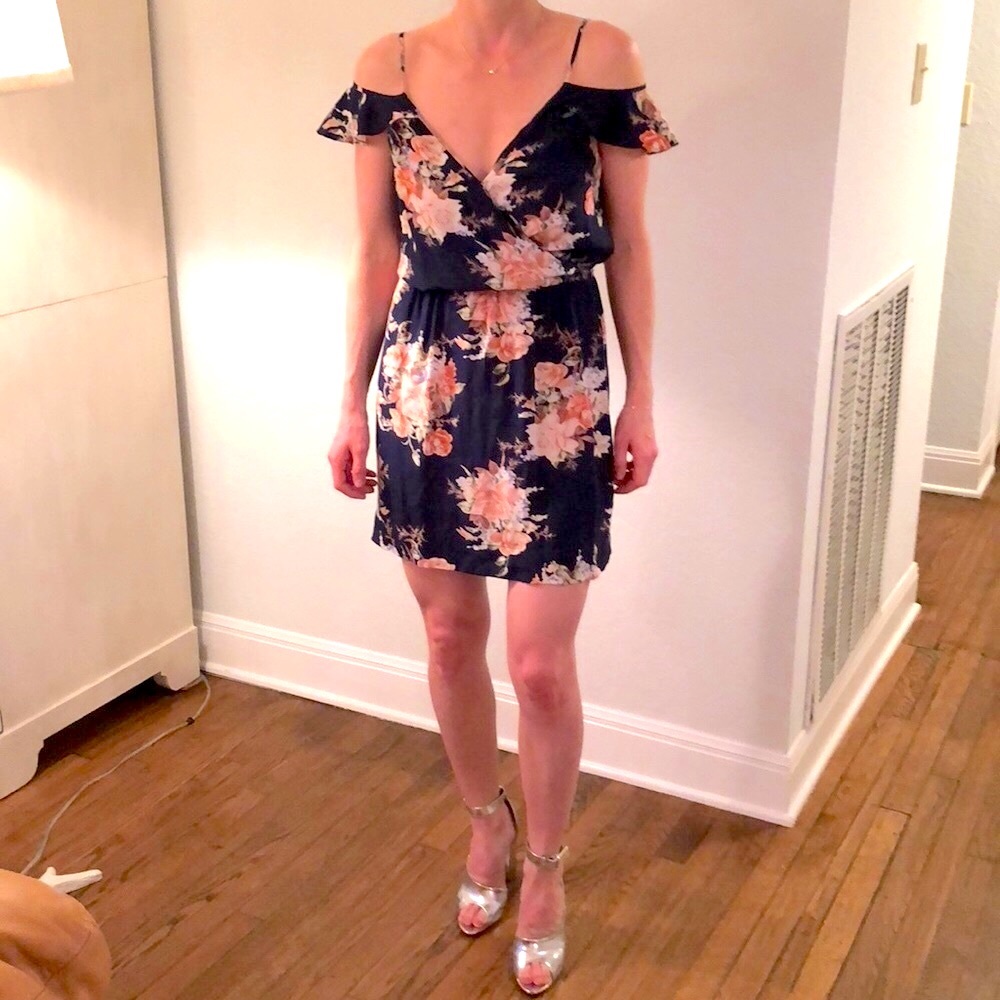 Rebecca Taylor Floral off-the-shoulder Navy Mini Sundress